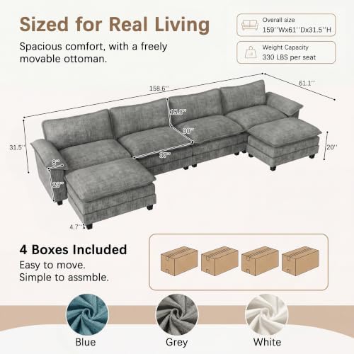 Homall 158.6" U-Shaped Cloud Couch, Modular Sectional Sofa for Living Room - Image 2
