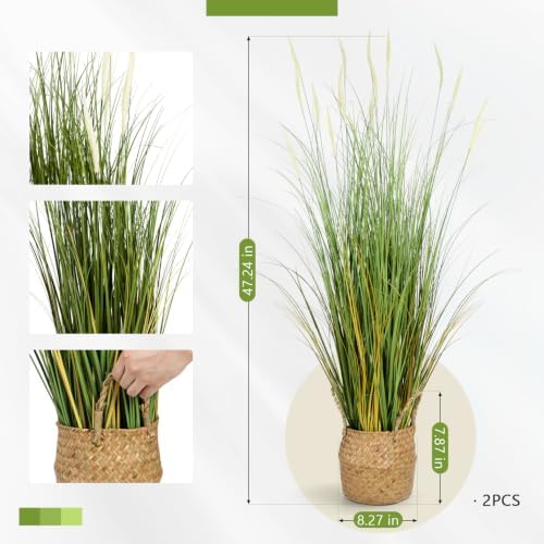 2-Pack 4FT Artificial Plants with Pot and Woven Flower Basket - Image 2