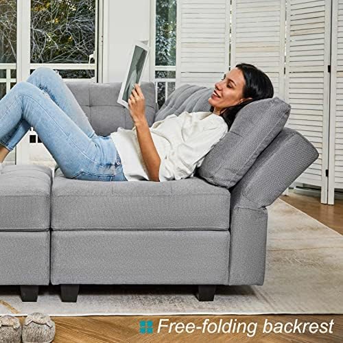 Belffin Modular Sectional Sleeper Sofa Couch with Storage Seat Reversible Modular Sofa Couch Oversized Sleeper Sectional Sofa Bed Set Light Grey - Image 6