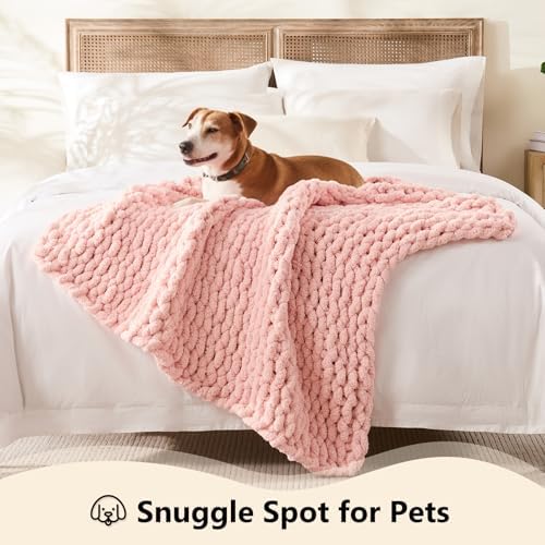 L'AGRATY Chunky Knit Throw Blanket for Couch, 30'' x 40'' Knit Throw, Pink - Image 4