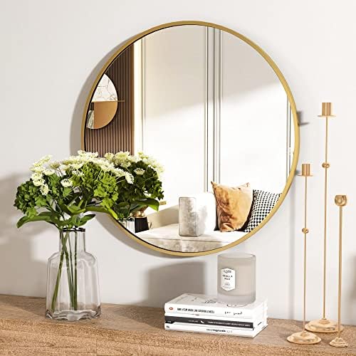 HARRITPURE Round Mirror 35.4" Gold Wall Mounted Circle Mirror with Aluminum Alloy Frame Modern Design for Bathroom, Living Room, Vanity, Bedroom, Entryway - Image 4