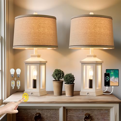 Farmhouse Table Lamps Set of 2 for Living Room 23.75" Bedroom Lamps White by G-SAFAVA