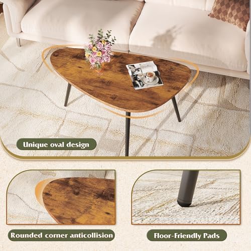 WLIVE Oval Coffee Tables, Modern Coffee Table for Living Room, Coffe Table for Small Space Home Office, Easy Assembly, 33.5" W x 18.9" D x 18.7" H, Rustic Brown - Image 6