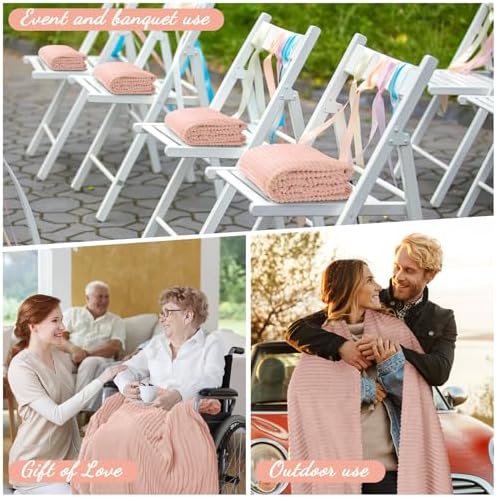 Buryeah 12 Pcs Flannel Blankets Bulk,Fall Outdoor Wedding, Pastel Pink - Image 4
