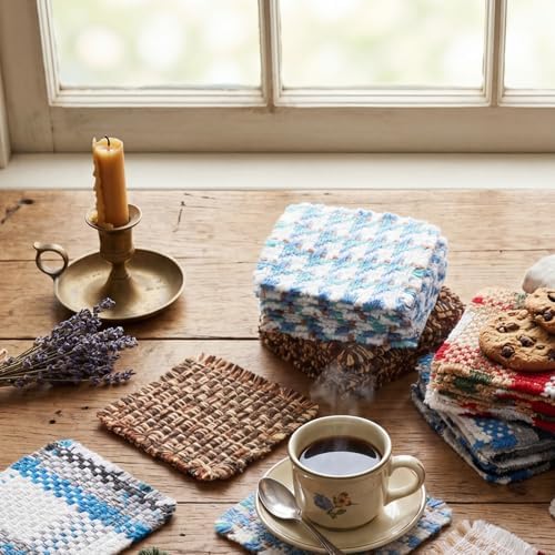 Set of 10 Fabric Drink Coasters, Handcrafted Cotton Woven Coasters for Table, Coastal Farmhouse Table Decor for Coffee Tea Cocktails, Absorbent Soft Desk Coasters for Kitchen Office, Housewarming Gift - Image 6