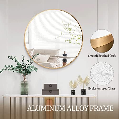 HARRITPURE Round Mirror 23.6" Gold Wall Mounted Circle Mirror with Aluminum Alloy Frame Modern Design for Bathroom, Living Room, Vanity, Bedroom, Entryway - Image 4