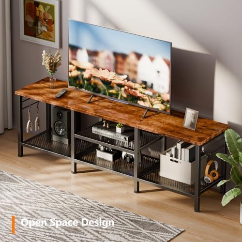 Furologee 55 Inch TV Stand, Entertainment Center with Shelves, Rustic Brown - Image 3