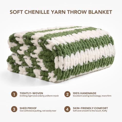L'AGRATY Chunky Knit Throw Blanket for Couch, 60 x 80 Inches, Green White - Image 2
