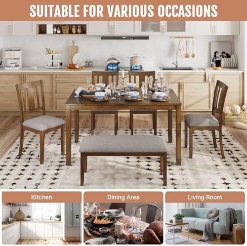 Zevemomo 6-Piece Solid Wood Dining Table Set,Dining Table Set for 6, Walnut - Image 6