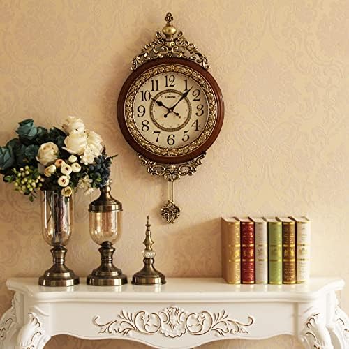 SHISEDECO Elegant, Traditional, Decorative, Hand Painted Modern Grandfather Wall Clock Fancy Ethnic Luxury Handmade Decoration, Swinging Pendulum for New Room or Office. Large. 29.5 Inch. Brown - Image 3