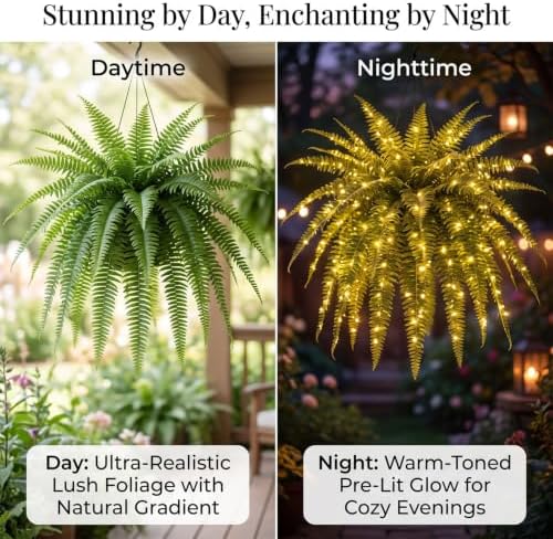 Glowing Boston Ferns with Lights, Oversized Pre-Lit Artificial Boston Ferns - 88 Leaves, No Watering, No Fading, for Porch, Patio, Home and Garden Decor，1Pcs - Image 3