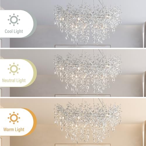 YUYI 47" Silver Tree Branch Chandelier, 14-Light Modern Crystal Chandelier, Round Chandeliers for Dining Room, Living Room, Foyer, Entryway, Kitchen, Bedroom, Luxury K9 Crystal Raindrop Fixture - Image 7