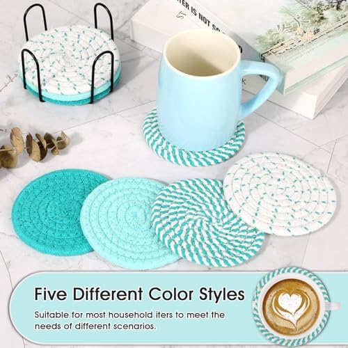 Mckanti 8 Pcs Coasters for Drink with Holder, 4 Colors Absorbent Coasters for Drinks, Minimalist Cotton Woven Coaster Set for Home Decor Tabletop Protection Suitable for Kinds of Cups, 4.3 Inches. - Image 2