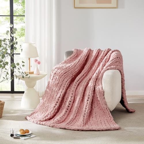 L'AGRATY Chunky Knit Throw Blanket for Couch, 60 x 80 Inches, Rose Pink - Image 7