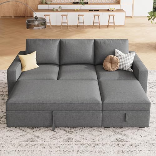 HONBAY Modular Sectional Sleeper Sofa with Pull Out Bed, L Shaped Couch with Storage Seat, Modular Sectional Couches for Living Room - Dark Grey - Image 3