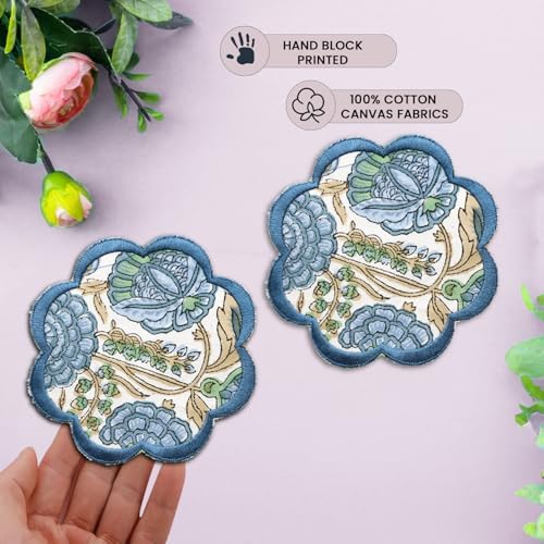 Ridhi 8-Pcs 100% Cotton Hand Block Print Drink Coasters 5" in Asparagus Green - Image 5