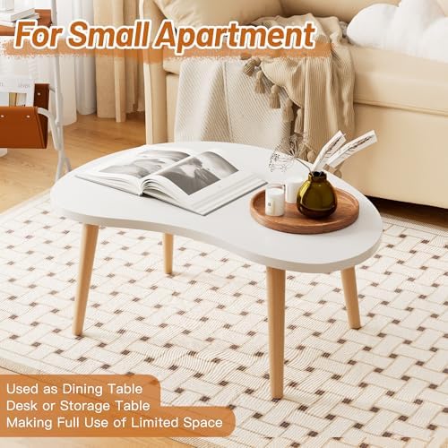 Small Coffee Table, Low Table with Solid Wood Legs, 23.6" Mini Oval Accent Table Side End Table, Floor Table Desk for Sitting on The Floor, Coffee Tea Table for Living Room, Dorm, Apartment, White - Image 5
