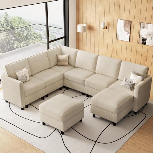 Belffin 107.1" 8 Seats U Shaped Couch Modular Sectional Sofa Seat Couch with Storage Comfy Washable Sectional Couches for Living Room Sofas Set with Chaise,Beige - Image 7