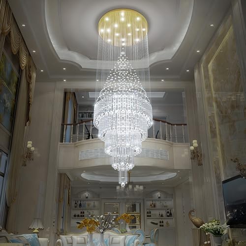 Flashing God D40 x H110 Gold Raindrop Crystal Chandelier LED Dimmable Contemporary Chandelier Large Pendant Light for Entryway Stairway Foyer - Image 5
