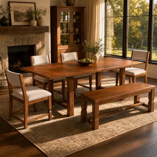 VilroCaz Farmhouse 6-Piece Acacia Wood Extendable Dining Table Set by VilroCaz