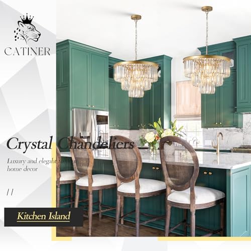 CATINER 20" Modern Crystal Chandeliers,7 Lights Gold Round Light Fixture - Image 5