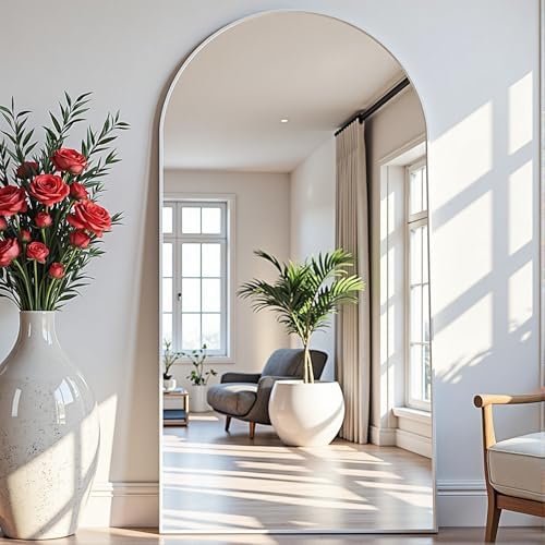 Dewfig Arched Full Length Mirror, 71"x30" Large Floor Mirror, White - Image 3
