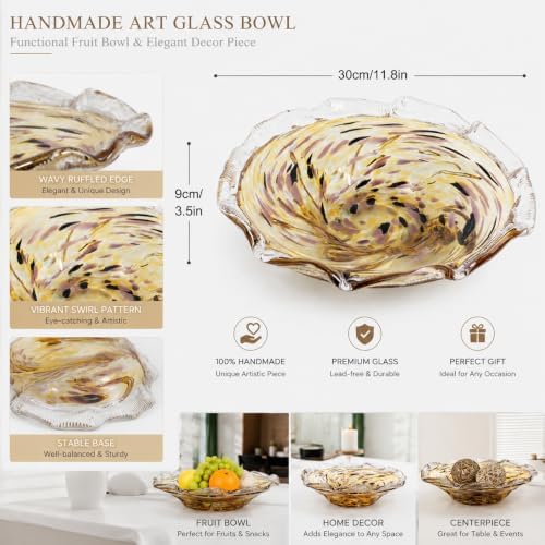 Hand Blown Glass Bowl Decorative Dish Fruit Bowl Home Decor - Image 5