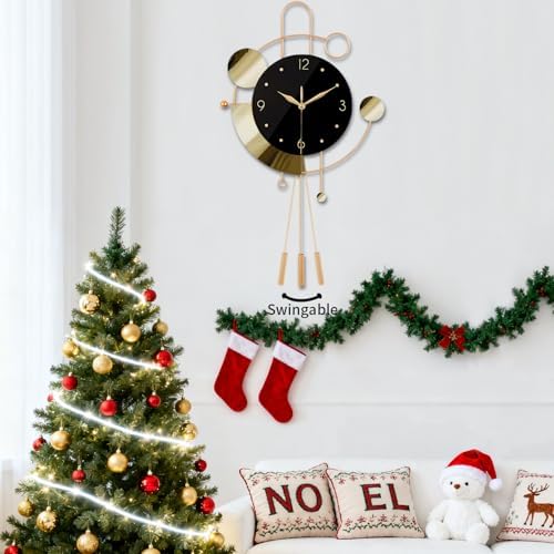 SIN&MI Wall Clock with Pendulum,Silent Non Ticking Battery Operated Modern Large Wall Clocks for Living Room Bedroom Farmhouse Office Kitchen Home Wall Decor-13.3 * 22.4 Inch(Golden) - Image 6