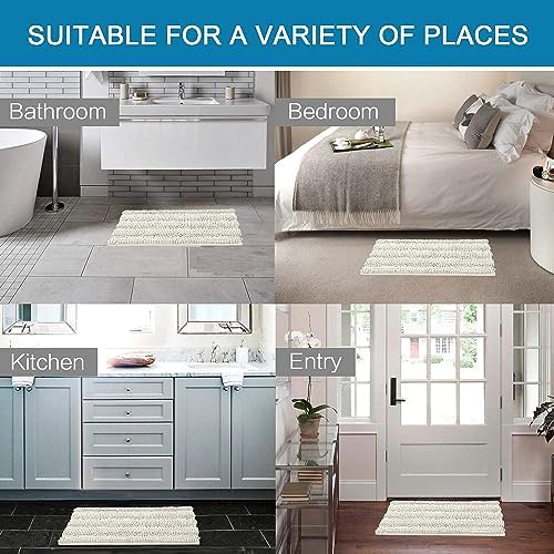 H.VERSAILTEX Bath Rugs for Bathroom Non Slip Bath Mats Extra Thick Chenille Striped Rug 20" x 32" Absorbent Non Skid Fluffy Soft Shaggy Washable Dry Fast Plush Mat for Indoor, Bath Room, Tub - Cream - Image 6