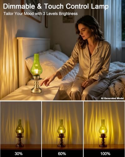 UMEXUS Vintage Rechargeable Cordless Table Lamp Battery Operated, Green - Image 4