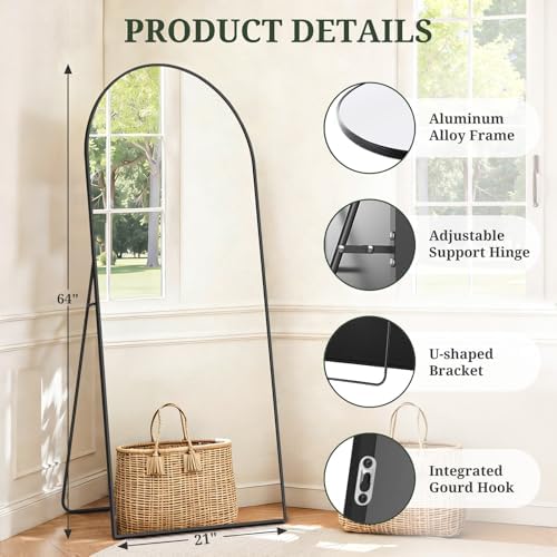 Mirror Full Length 64"x21", Arched Full Body Floor Mirrors with Stand - Image 4