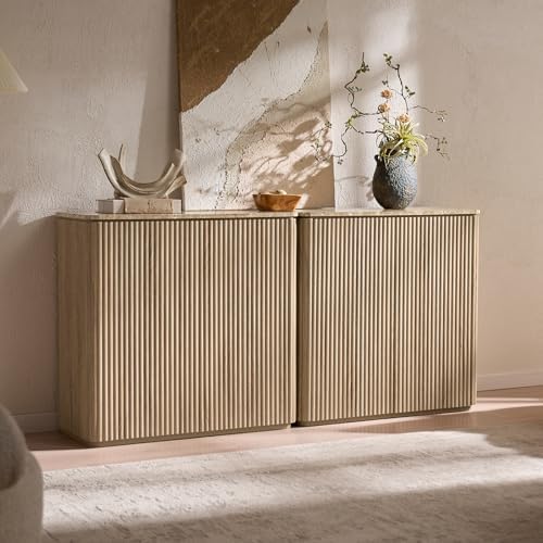 34" Fluted Sideboard Cabinet with Storage, Modern Buffet Cabinet, Oak by DelArk