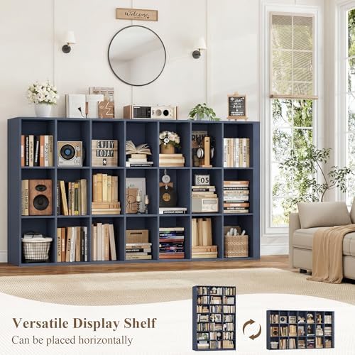 HOSTACK 86" H Triple Wide Bookshelf and Bookcase, 7 Tier Tall Bookshelf with Storage, Large Bookcase with 21 Open Display Storage Shelves, Wood Book Shelf Media CD DVD Storage for Living Room, Blue - Image 5