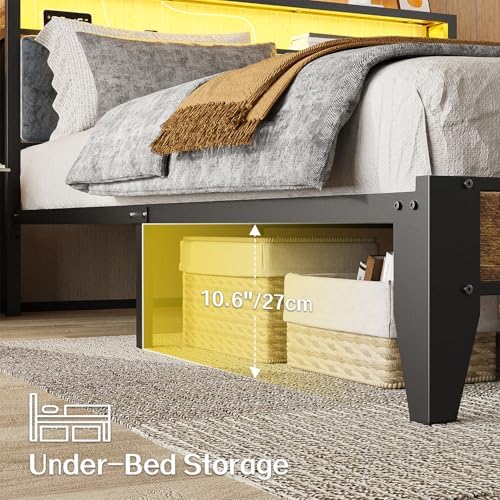 OLEVS King Bed Frame with Headboard, Metal Platform Bed King Size with 2-Tier Storage, LED Light & Charging Station Type C, No Box Spring Needed, Easy Assembly - Image 6