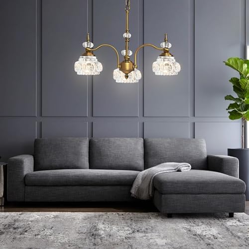Montex Gold Brass Chandelier, 3 Light Vintage Crystal Glass Pendant Fixture - Image 6