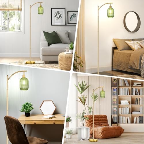 gernehop Gold Floor Lamp for Living Room with Remote Control,Unique Vintage Standing Tall Lamp,Mid Century Modern Floor Lamps Arc Green Glass Floor Lamps for Office Corner - Image 7