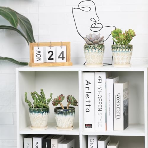Succulent Planter 4 inch, Succulent Pot with Drainage Holes, Saucers and Mesh Pads for Indoor Plants, Ceramic Pot for Indoor Plants- Set of 4 - Image 2