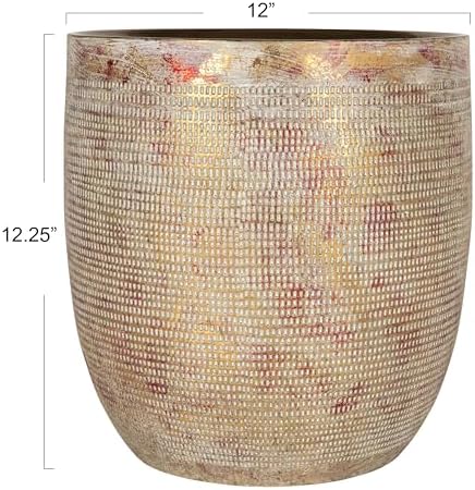 Creative Co-Op Embossed Textured Stoneware Planter, Metallic Gold - Image 2