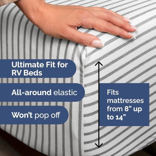Short Queen Size 4 Piece Bed Sheet Set - RV Short Queen - Grey Stripes - Image 3