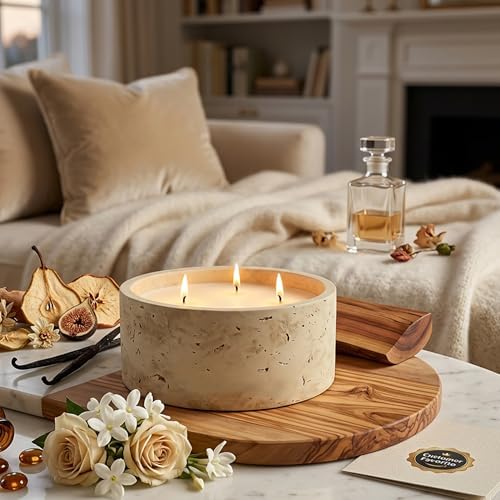 5-Wick Scented Candle-Amber & Musk & Vanilla,Soy Coconut Wax Blend Candle with Acacia Wood Lid,44oz Large Candle,55-Hour Long Burning,Aromatherapy Candle for Home Decor - Image 3