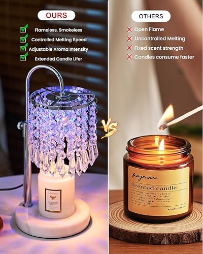 Candle Warmer Lamp with Timer Dimmer and 3 Bulbs, Candle Lamp Warmer with RGB Mode for Adjustable Height, Crystal Candle Lamp for Jar Candles, House Warming Gifts Home Room Decor, RGB Silver - Image 6