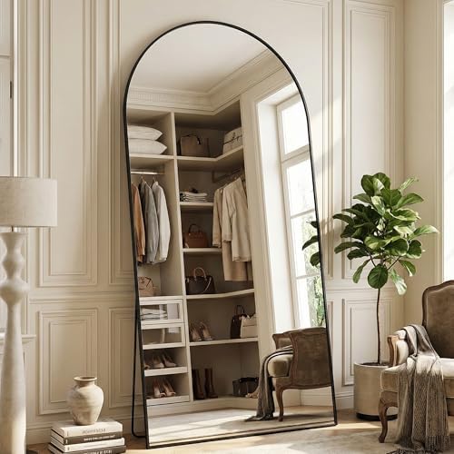 Suidia 88"x44" Arched Full Length Mirror with Stand, Full Body Mirror with Aluminum Frame, Freestanding/Leaning/Wall-Mounted, Floor Mirrors for Bedroom, Living Room, Entryway, Dressing Room, Black - Image 2