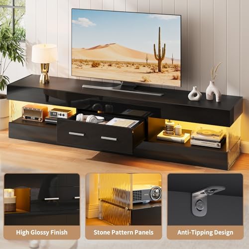Bestier 67" Modern TV Stand for 75 Inch TV, LED Entertainment Center, Black - Image 4