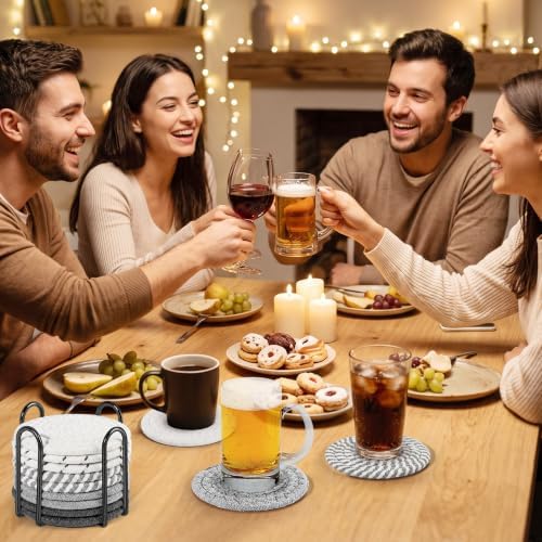 10-Pack Cotton Linen Coasters with Holder、Absorbent for Kitchen Dining Bar - Image 5