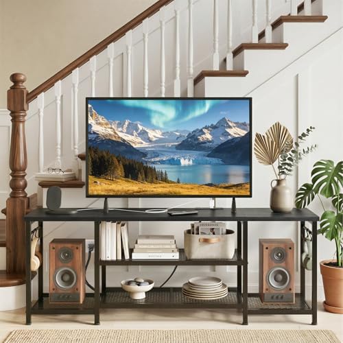 YGEOMER TV Stand for TVs Up to 65 Inch with Outlets, Bedroom, Black - Image 6