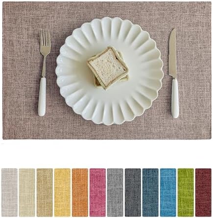 Softalker Faux Linen Cloth Placemats Set of 4-12 x 18 Inch, Natural by Softalker