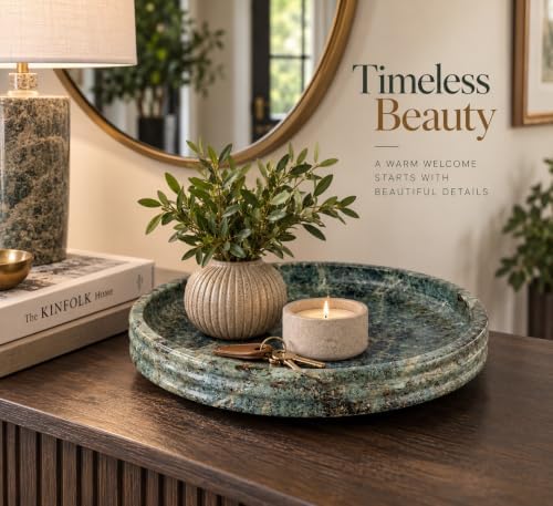 Crafters Stone Decorative Bowl Round Catchall Tray – Handmade Natural Stone Bowl (10”) – Storage Bowl/Decorative Bowl Modern Tray for Entryway Keys, Jewelry, Vanity, Coffee Table Decor (Jungle Green) - Image 4