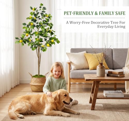 6FT Faux Lemon Tree with Natural Wood Trunk, Lifelike Artificial Plant - Image 4