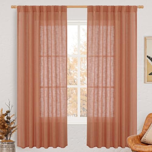LAMIT Terracotta 72 inch Semi Sheer Linen Curtains for Living Room by LAMIT
