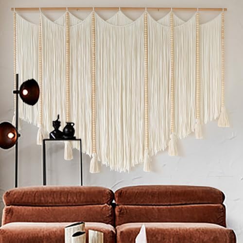 Jakalin Macrame Wall Hanging White Beads Yarn Art Boho Home Decor 57"x43" - Image 4